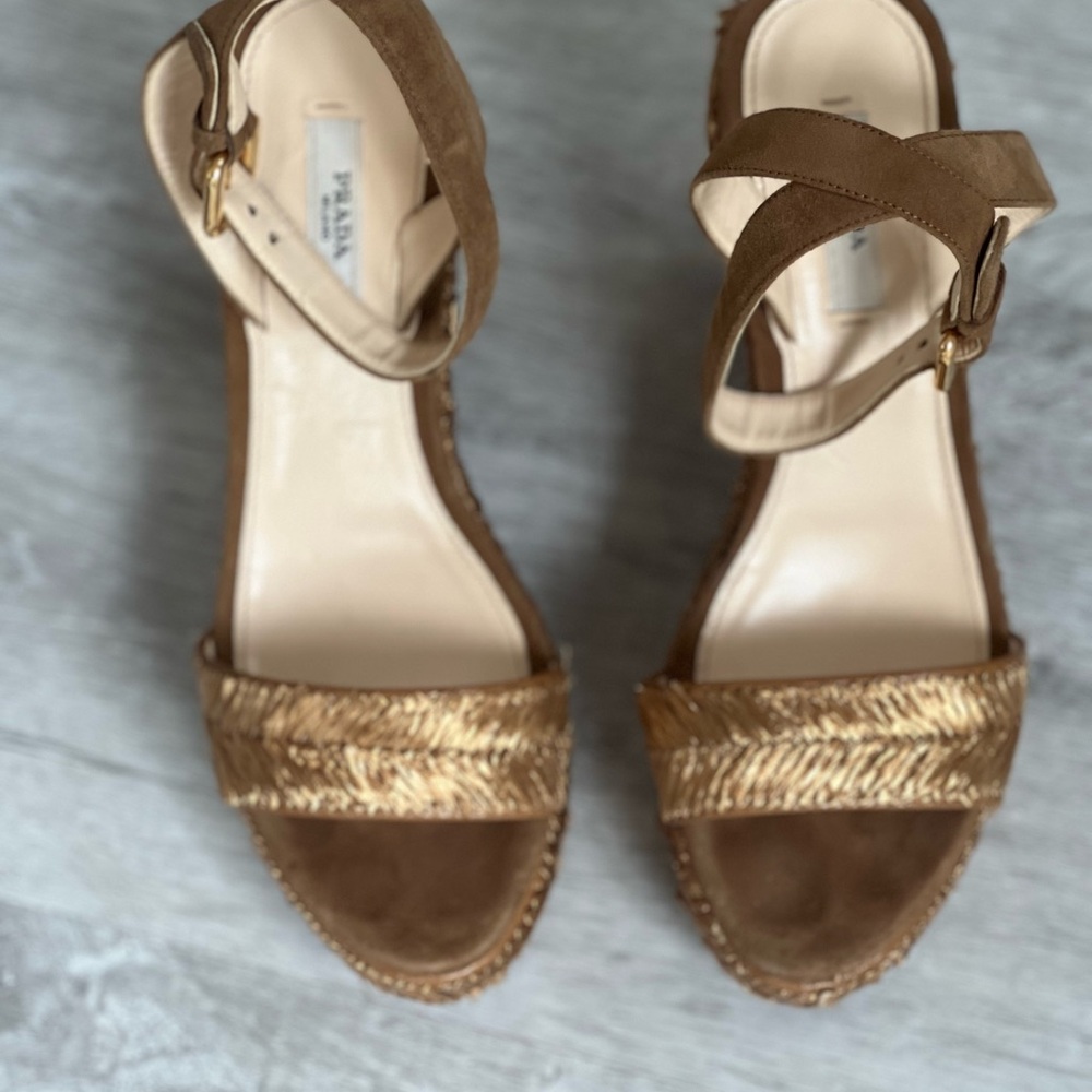 Prada Women's Brown and Gold Sandals